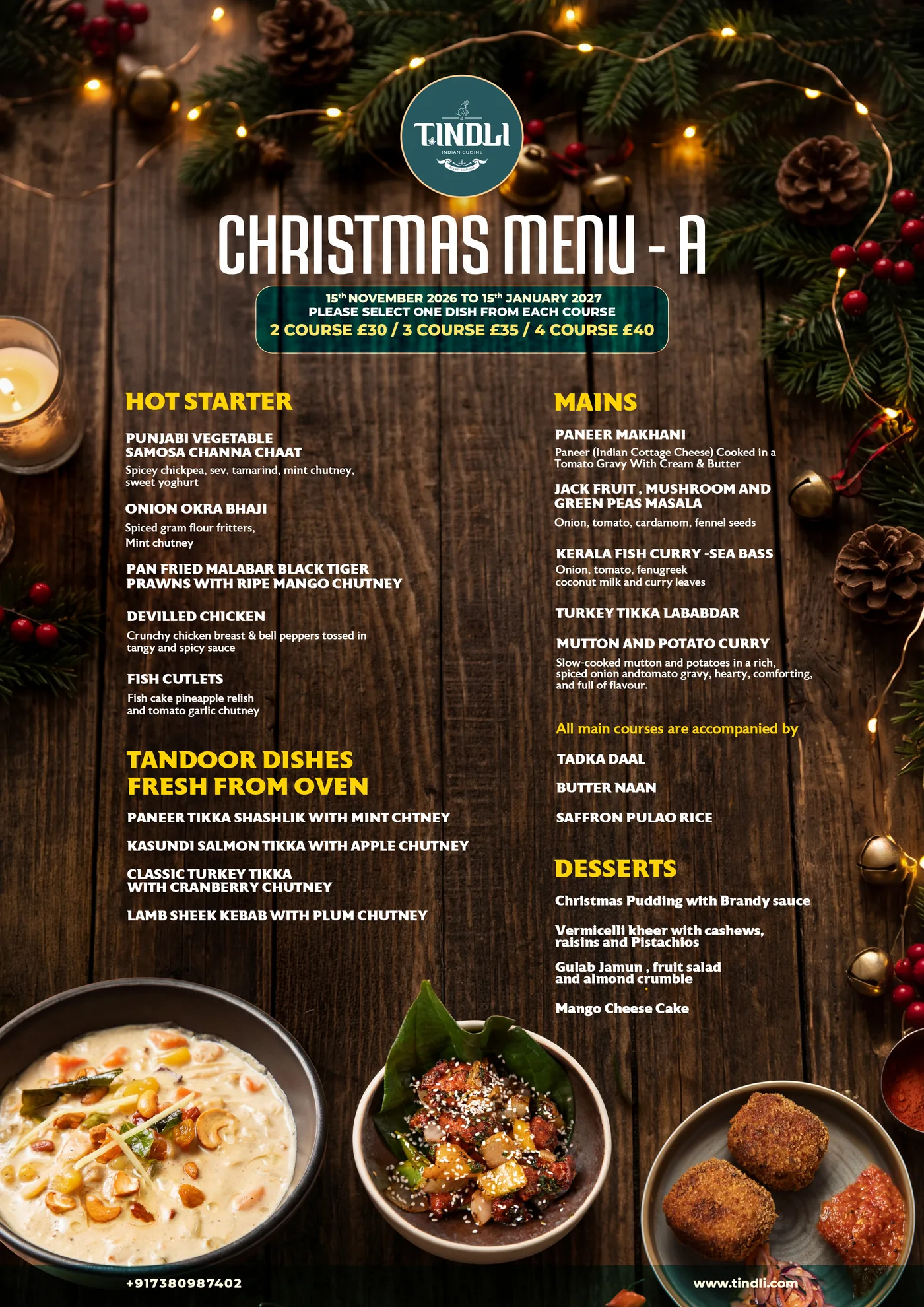 Tindli Peterborough Christmas Menu A 2026