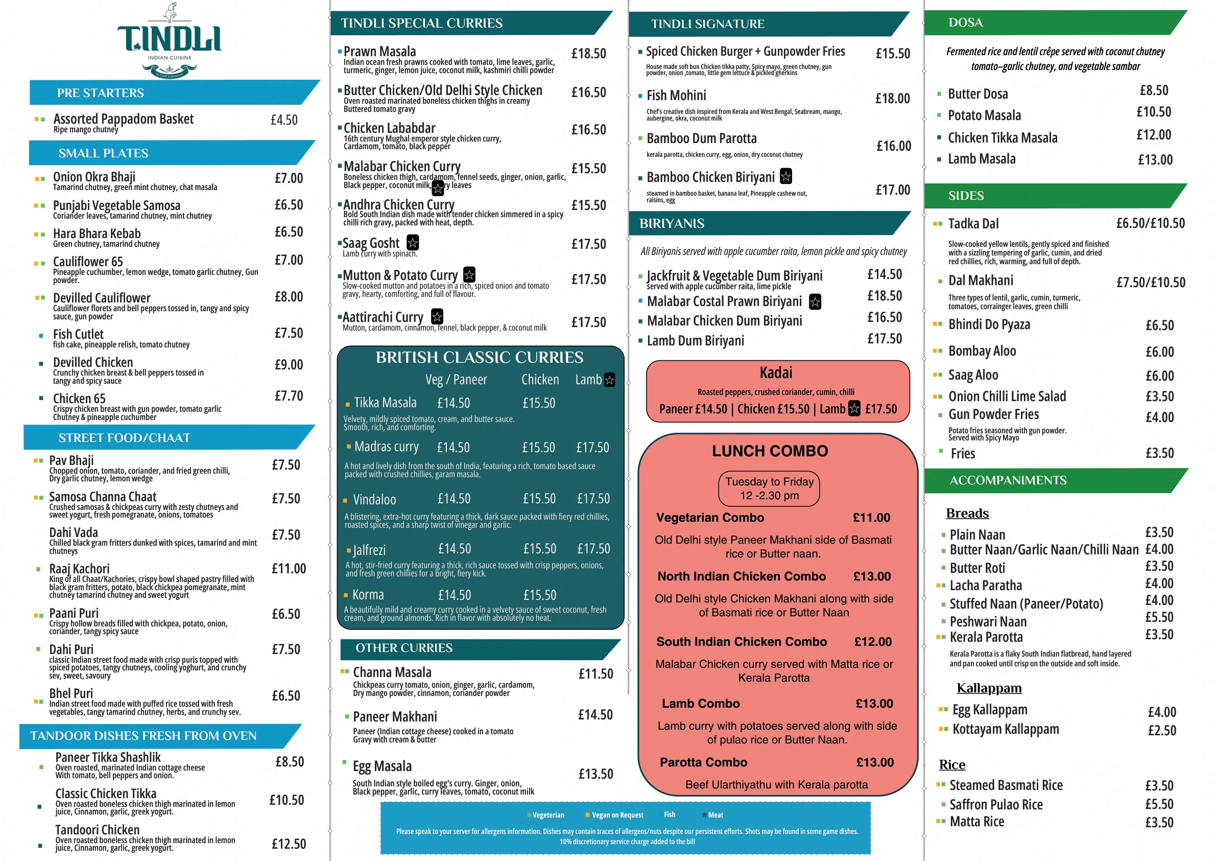 Tindli Peterborough food menu — September 2026, page 1