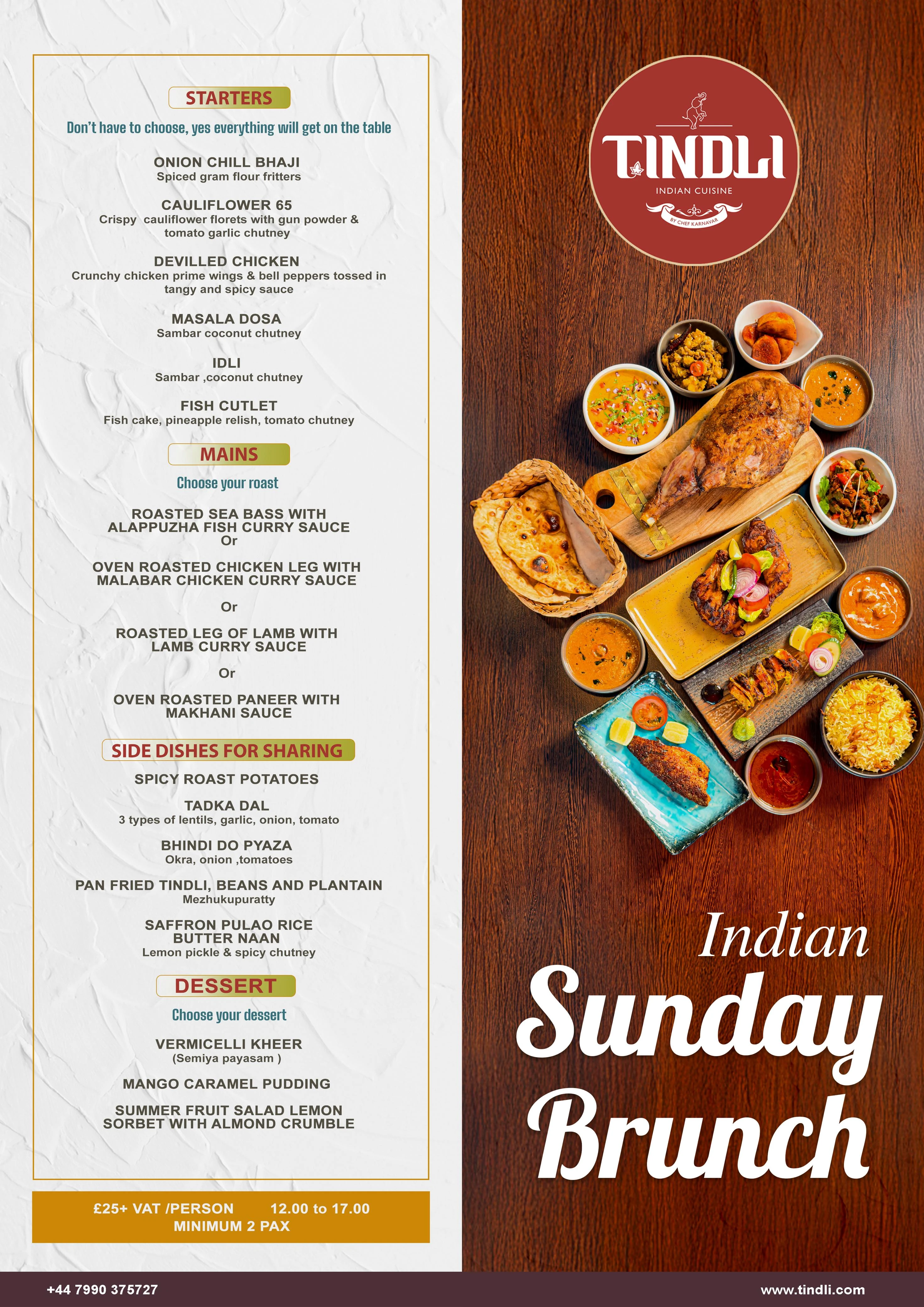 Traditional Indian menu London