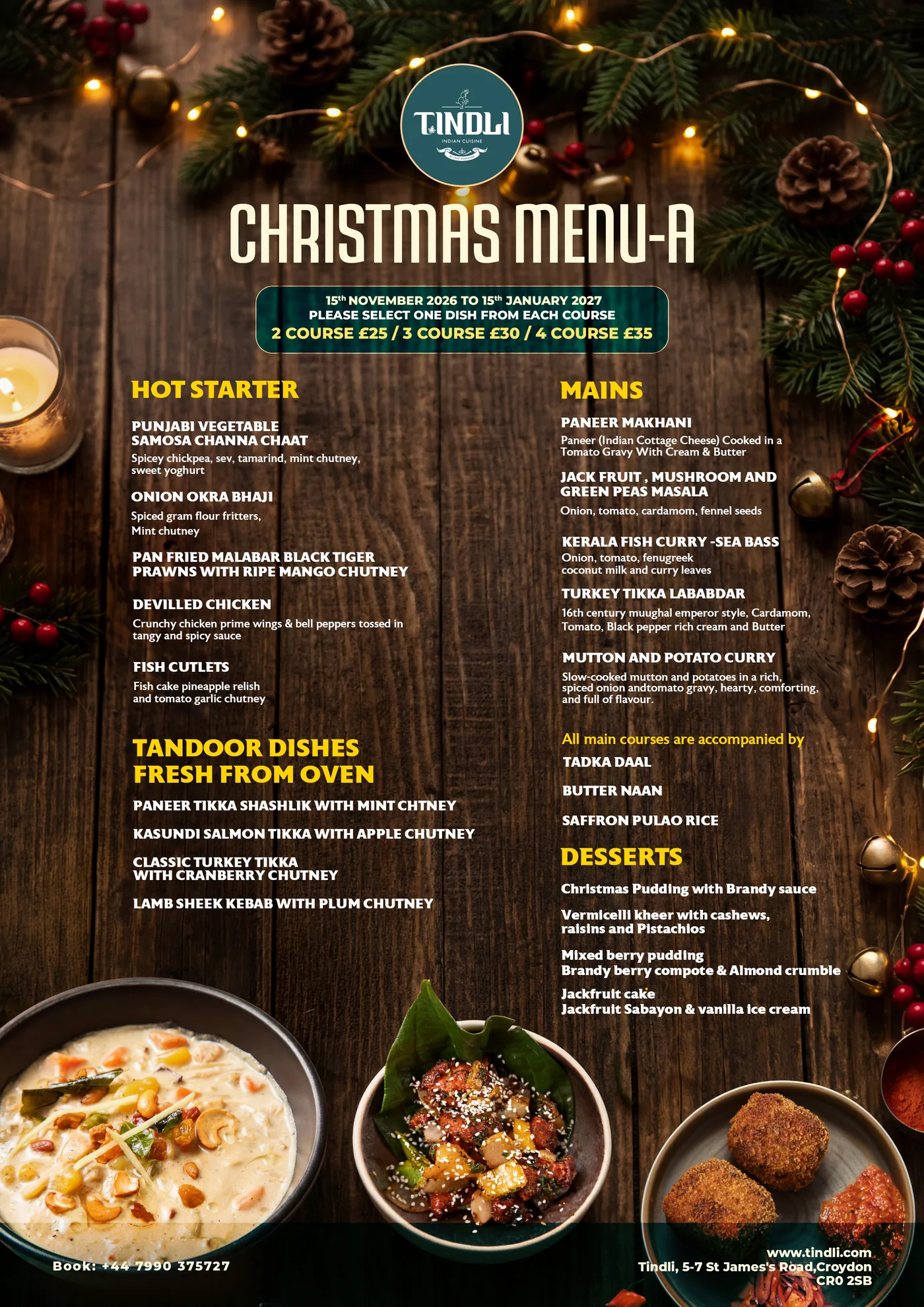 Tindli Croydon Christmas Menu A 2026