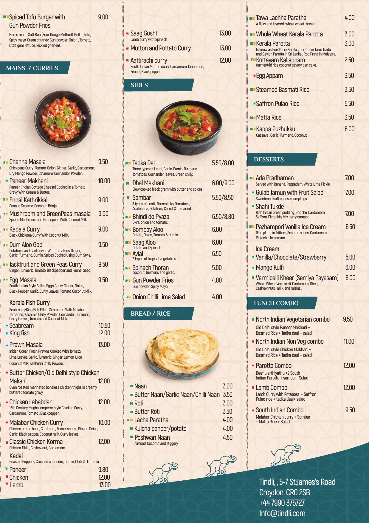 Indian menu Croydon
