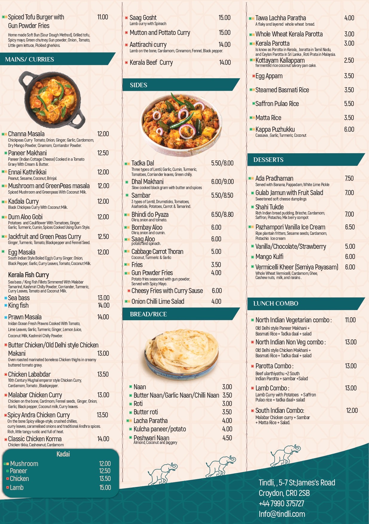 Indian menu Croydon