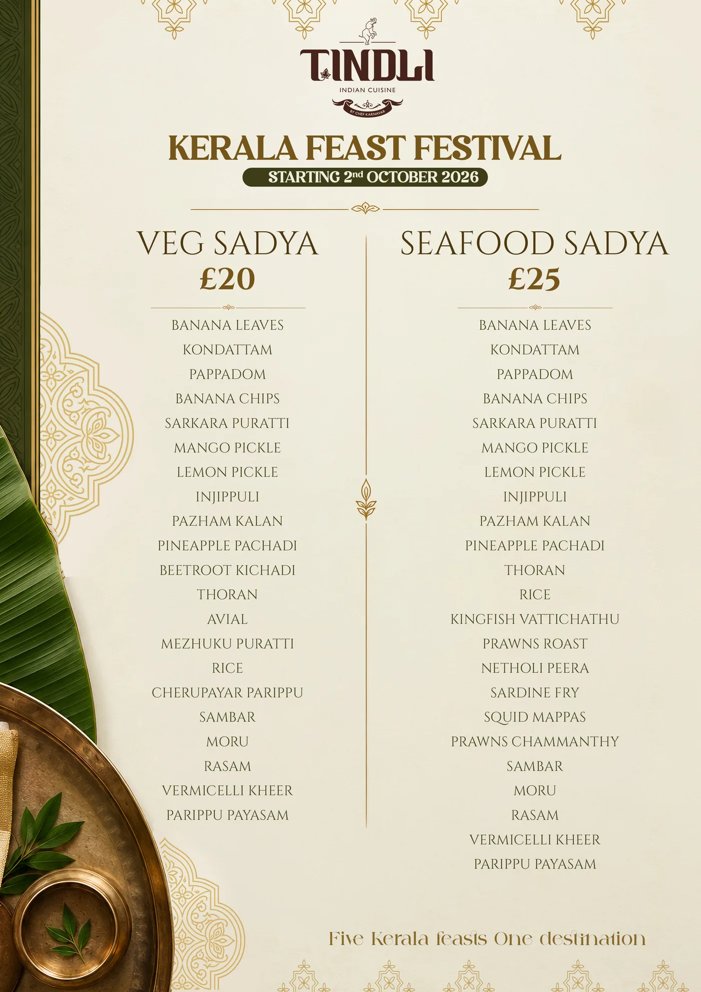 Sadya Combo Menu page 1 Croydon 2026